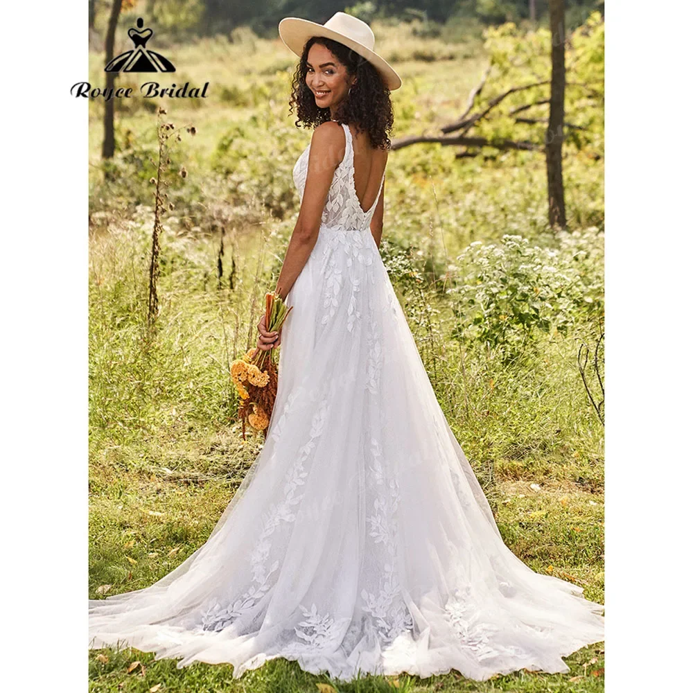 Roycebridal Deep V Neck Lace Appliques A Line Boho Wedding Dress 2025 robe mariee Bridal Gowns for Women abito da sposa Elegant