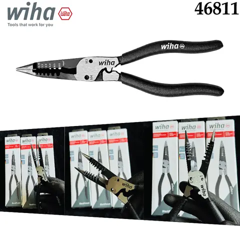 Wiha 46811 Multifunctional Long Nose Pliers Anti-slip Grip Wire Stripping Cutter for Electric Maintenance Industrial DIY Repair