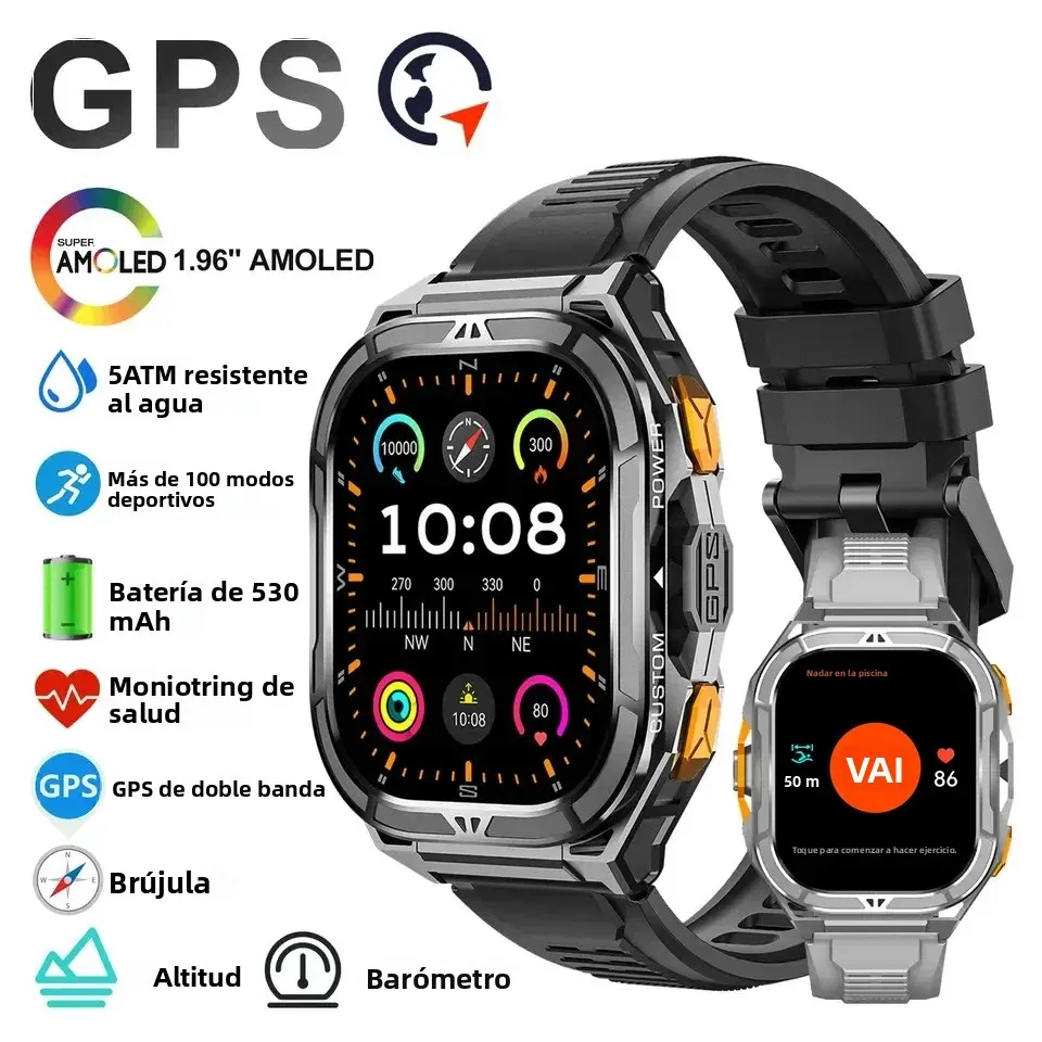 Reloj inteligente AMOLED de lujo con GPS Real, reloj inteligente resistente al agua hasta 5atm, reloj electrónico, relojes digitales de pulsera deportivos para hombre Android 2026