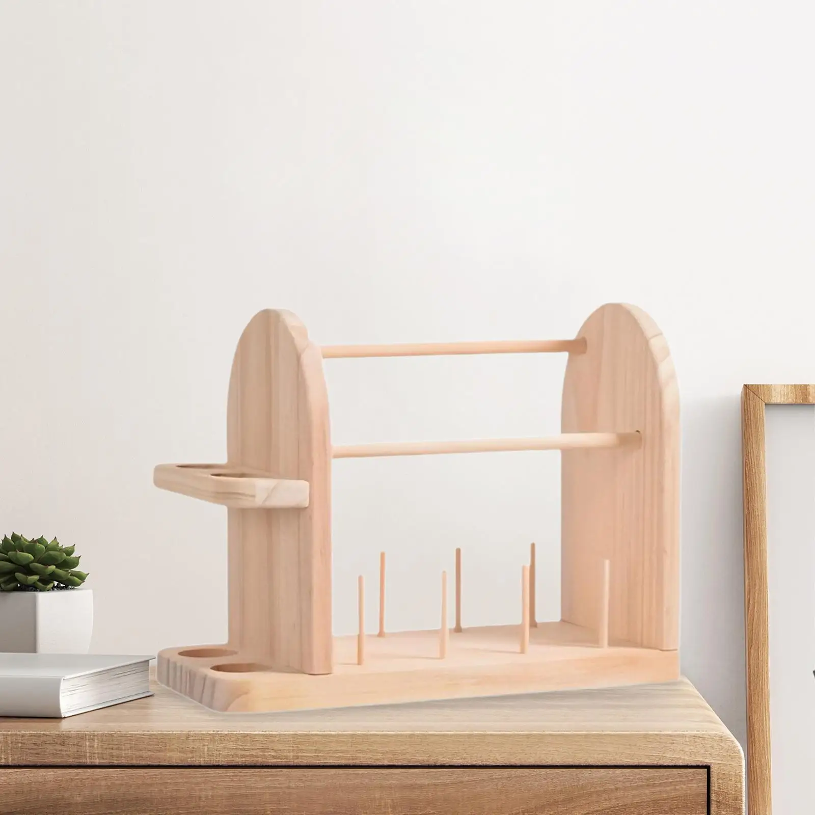 

Thread Spool Rack with Side Organiser Easy to Assemble Knit Yarn Storage Stand Yarn Dispenser for Gift Crocheting DIY Women Men