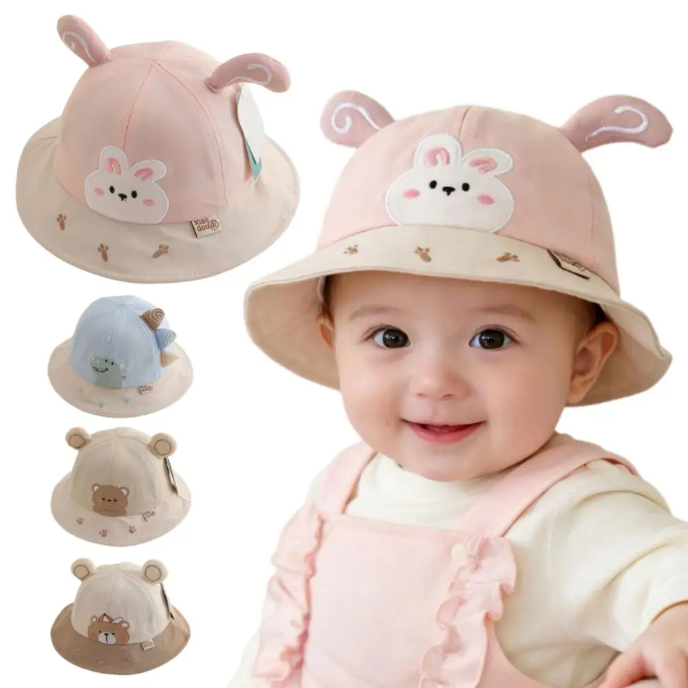 

Cute Dinosaur Shape Kid's Sun Hat Cotton Windproof Fisherman's Hat Sun Protection Cartoon Children's Cap For 1-3 Years Old