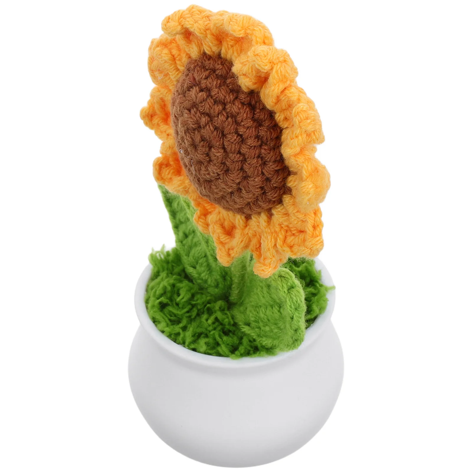 

Crochet Sunflower Potted Plant Artificial Knitted Flower Decor For Desk Office Car Dashboard Handmade Mini Bonsai