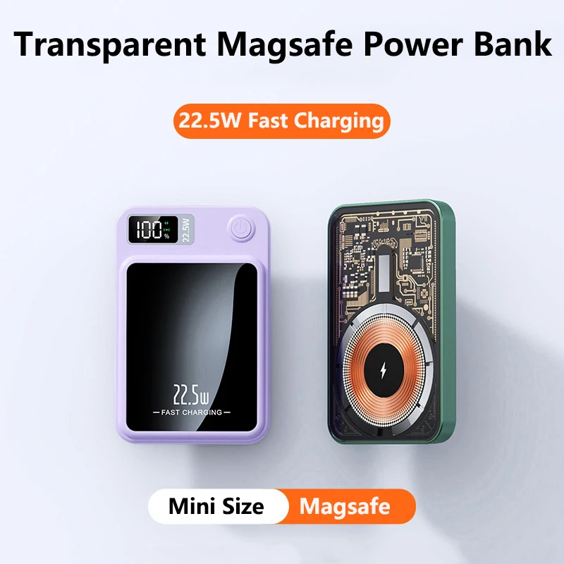 

PD 22.5W Fast Charging Power Bank 20000mAh 15W Magsafe Wireless Charger For iPhone 16 15 Xiaomi Samsung Powerbank Magnetic Ring