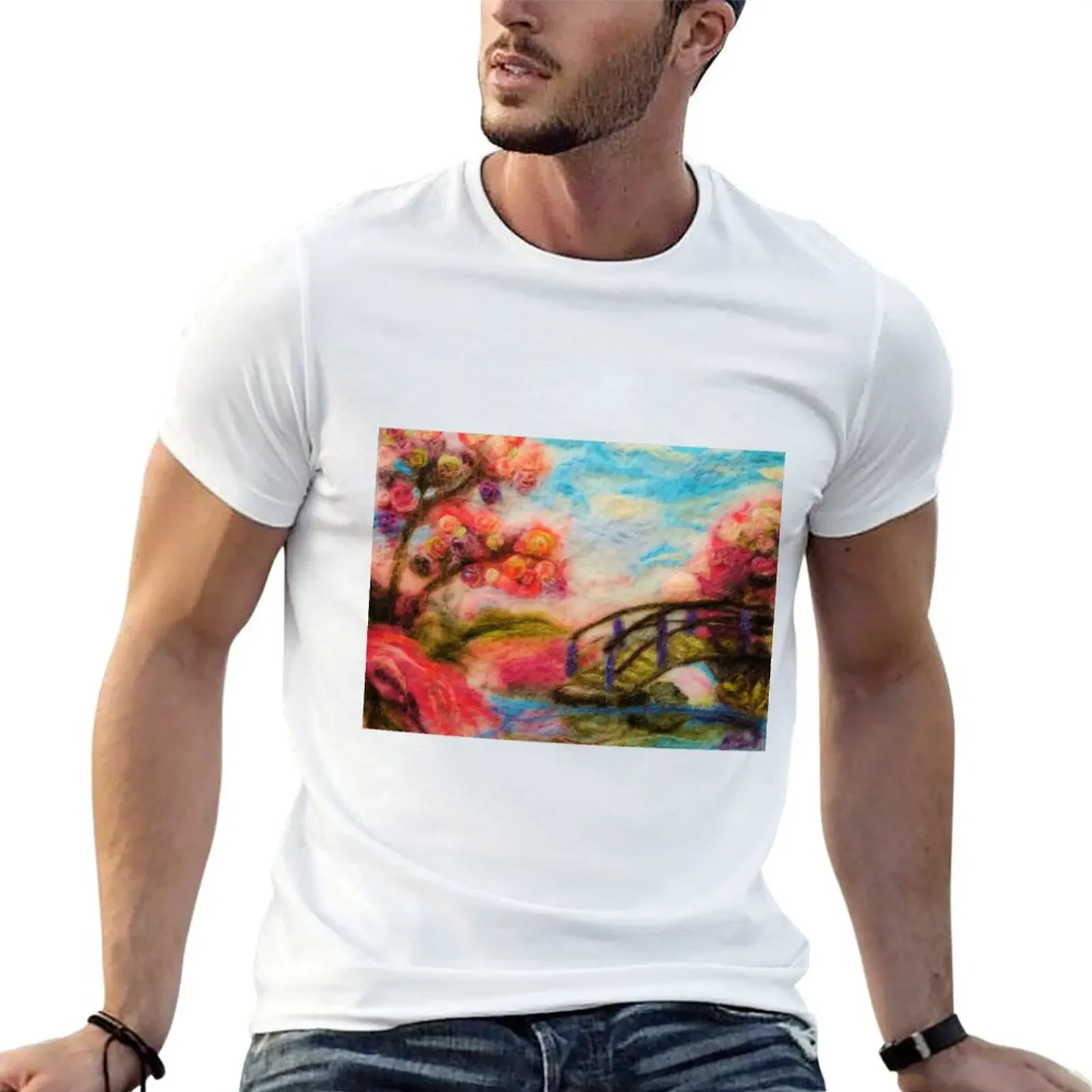 Cherry Blossom by the bridge soft floral dresses and home accessories by Redbubble T-Shirt oversized graphic tee mens t shirts