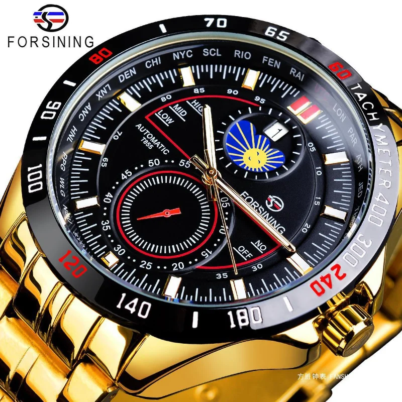 

Official brand free shippingMultifunctional Men's Automatic Moon Phase Waterproof Calendar Mechanical Watch