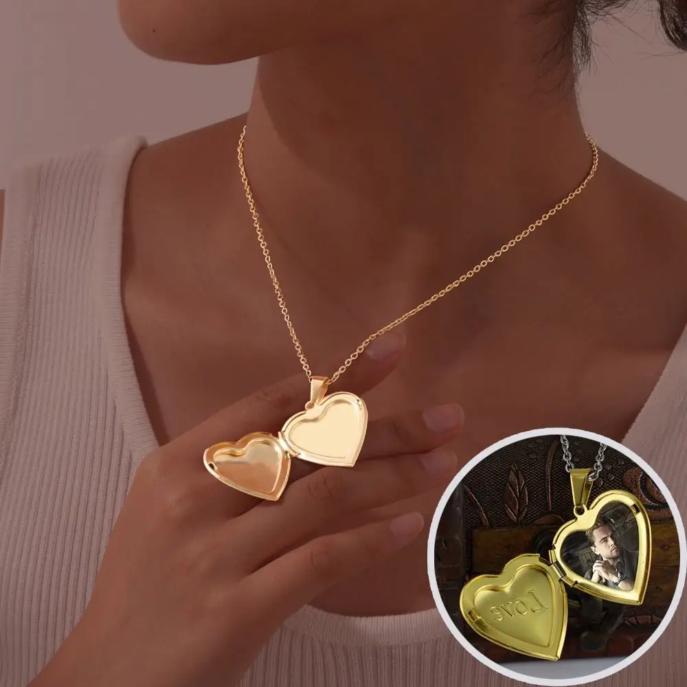 شيك قابل للفتح الحب المغلف قلادة DIY الفولاذ المقاوم للصدأ قلادة سترة سلسلة القلب الرقبة عشاق المجوهرات المختنق قلادة هدية #1