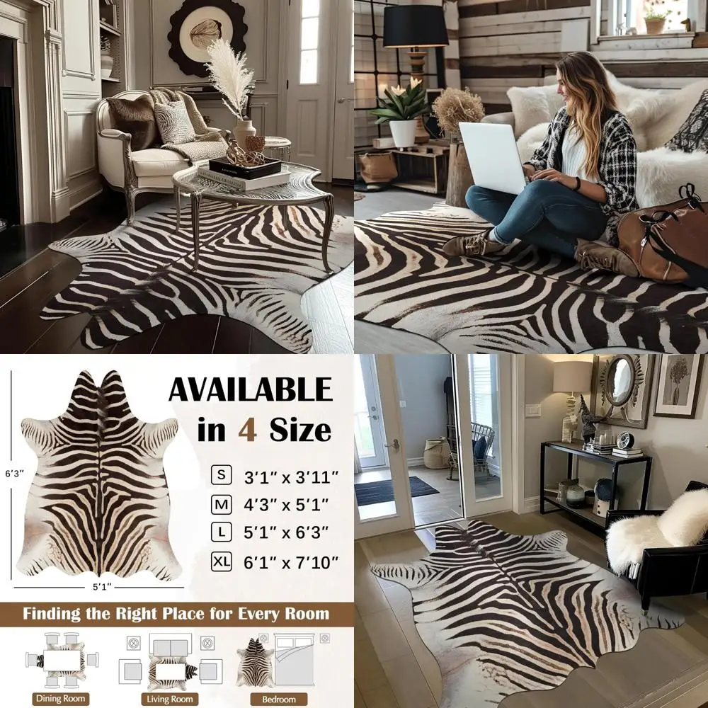 

Zebra Print Faux Cowhide Rug - Animal Design Suede Floor Cover for Home Decor, 5x6 Feet