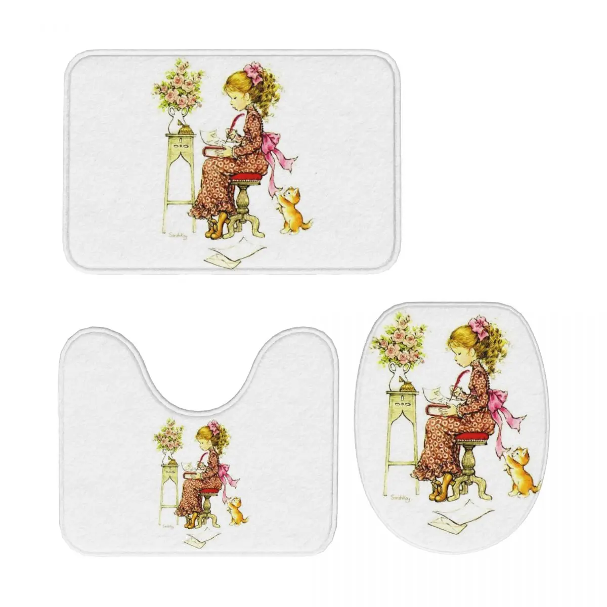 

Sarah Kay Swing Girl, 3-секционный коврик для ванной, набор для ванной комнаты, крышка для унитаза, домашний декор, нескользящий ковер, напольный коврик