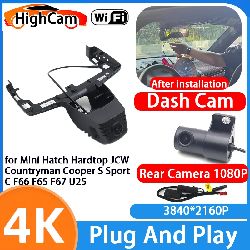 for Mini Hatch Hardtop JCW Countryman Cooper S Sport C F66 F65 F67 U25 4K Wifi DVR Video Recorder Dash Cam Front Rear Camera
