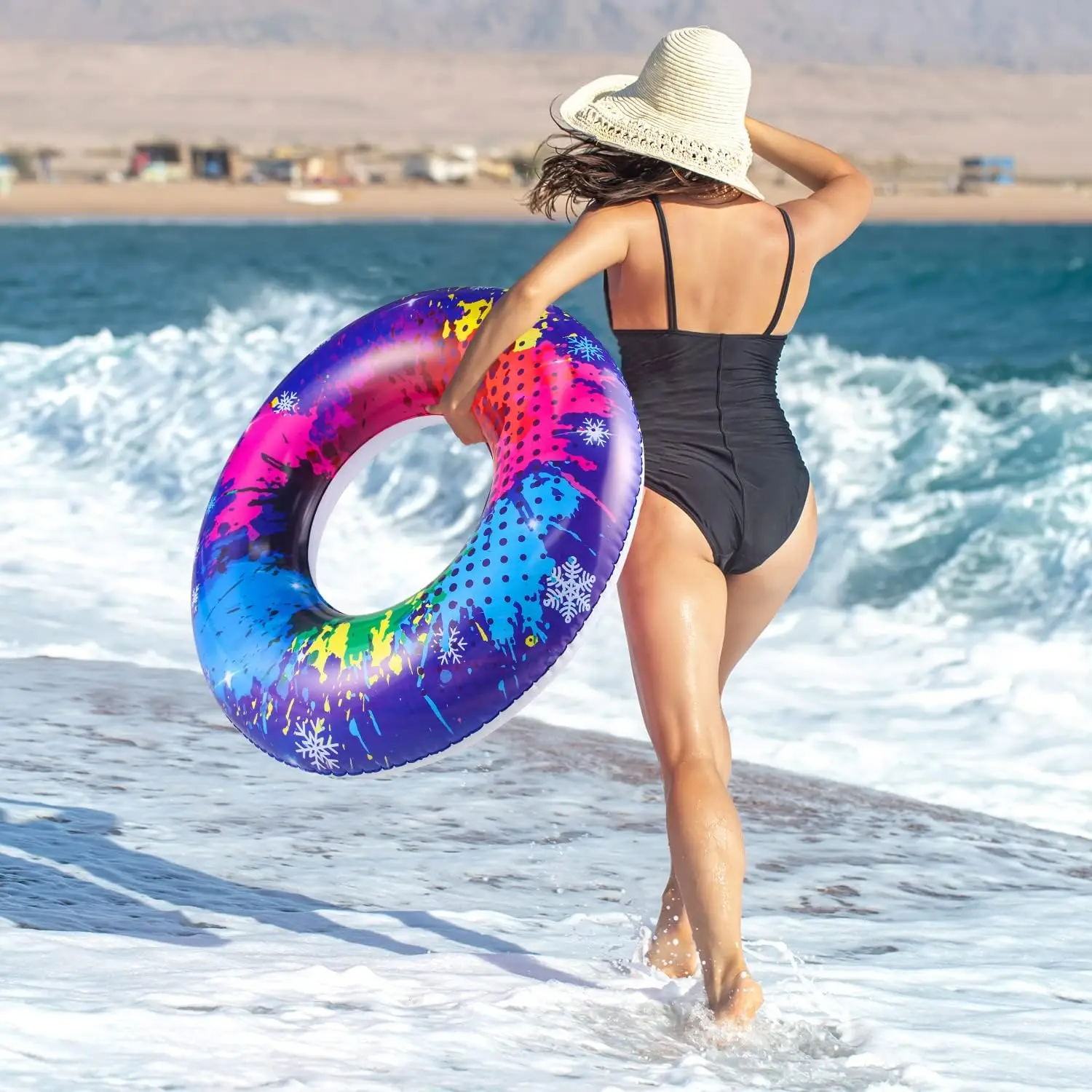 6 pçs grandes piscina flutua tubos: piscina inflável flutua anéis de natação com bolas de praia brilhantemente coloridos piscina flutua festa brinquedos cocô