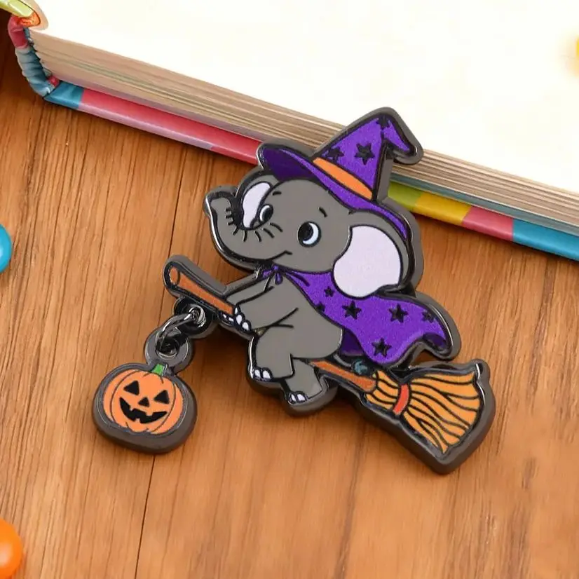 Cute Witch Elephant Enamel Pin Pumpkin Broom Brooch For Backpack Clothes Halloween Party Gift Badge Accessory