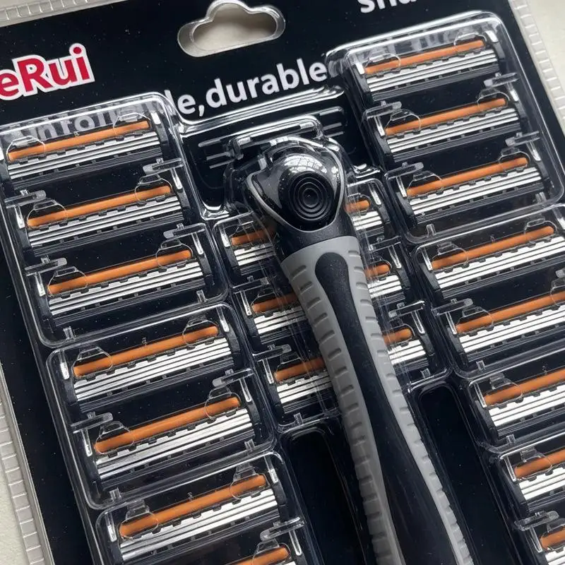 Men Manual Razor Set 21 Replaceable Triple Blades Non-Slip Ergonomic Grip Perfect Valentine Gift for Him