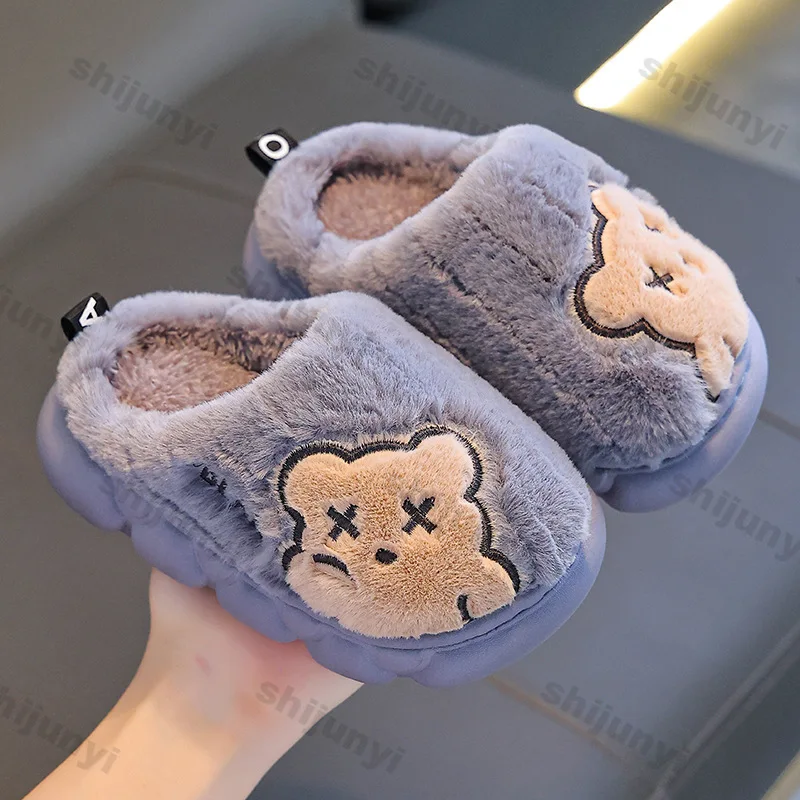 الخريف الشتاء الأطفال النعال موضة الدافئة أفخم شبشب منزل المرأة الكرتون الوالدين والطفل عدم الانزلاق منصة أحذية قطنية