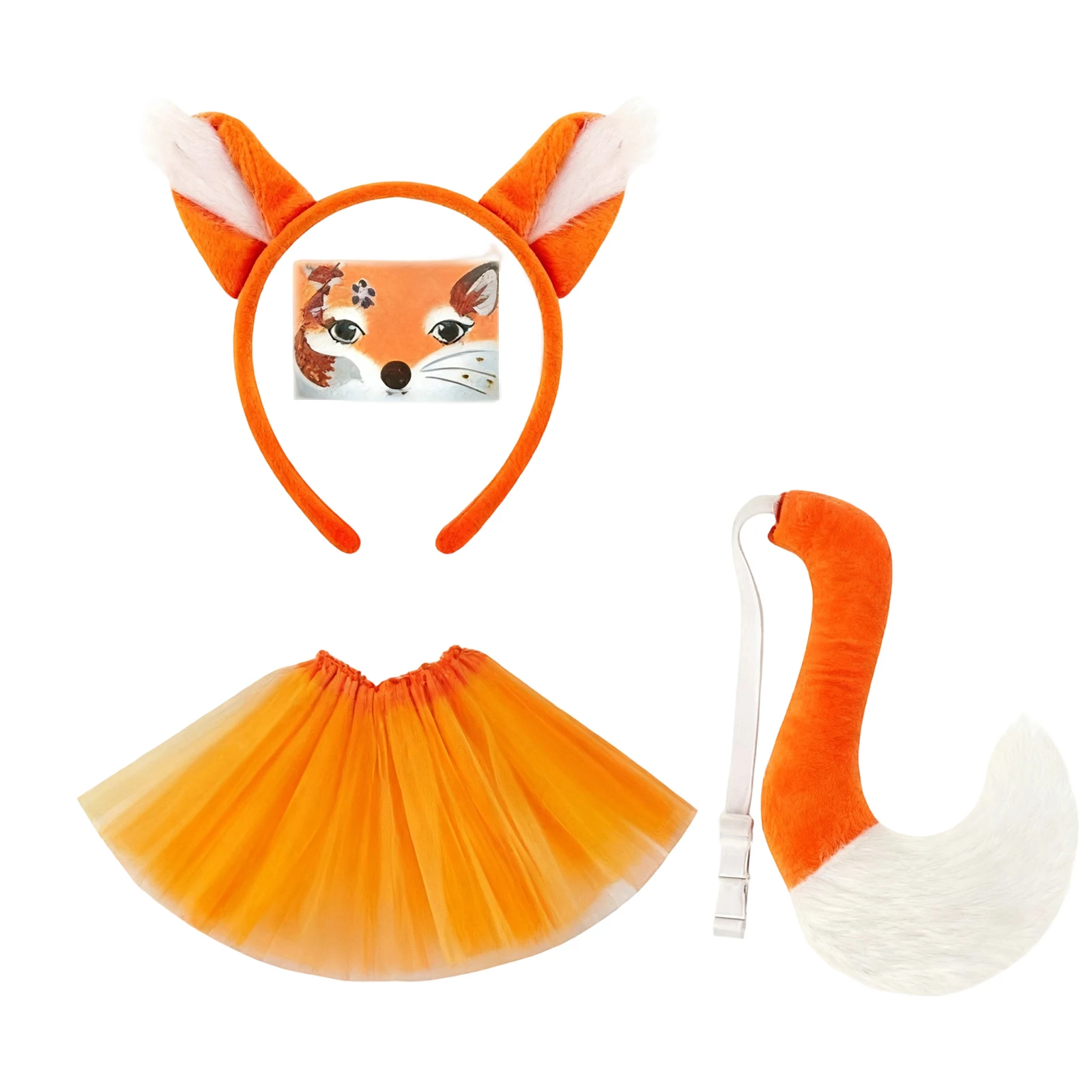 أطفال الثعلب زي 4 قطع ملابس الخيال حزب تأثيري آذان الحيوان عقال الذيل توتو تنورة الوجه ملصق مجموعة للأطفال حزب #3