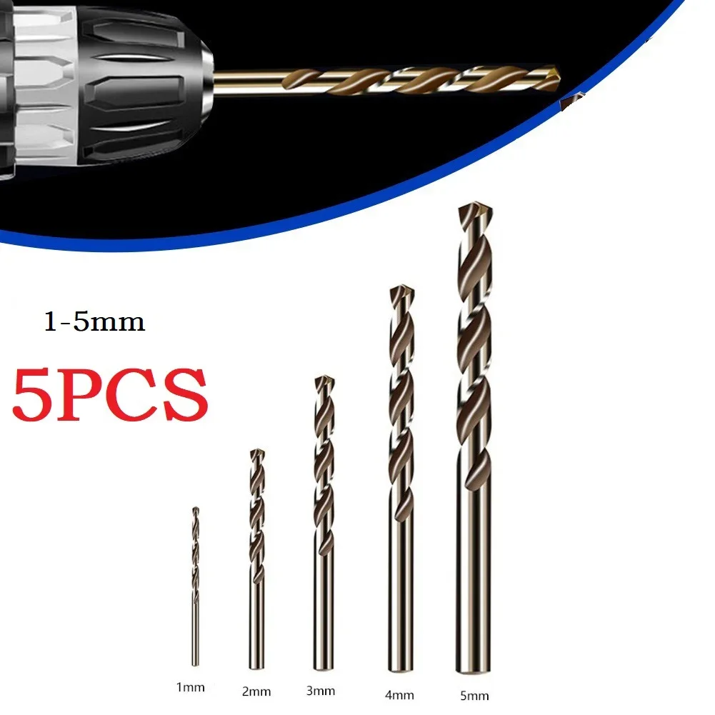 5pcs HSS-Co M35 Cobalt Drill Bit Set 135 Degree Split Point Tip Auger Drill Bit For Wood Metal Hole Cutter Drilling 1/2/3/4/5mm