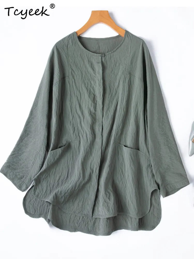 

Tcyeek 76% Mulberry Silk White Shirt 2026 Summer Clothes Elegant Womens Shirts Long Sleeve Top Women Cardigan Блузка Женская