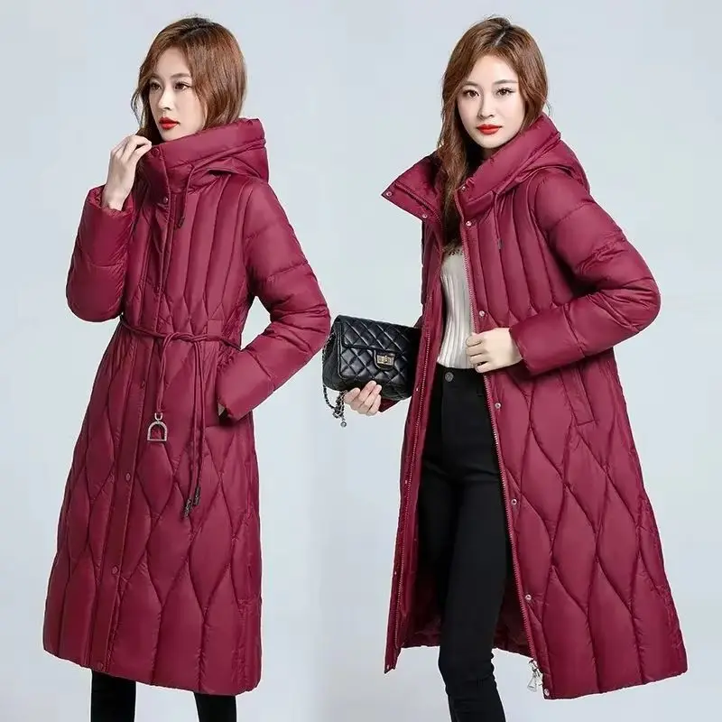 

Fashion Winter Down Cotton Coat Women Parkas 2025 New Thicken Warm Long Casual Hooded Cotton Padded Jacket Ladies Overcoat