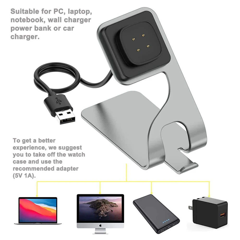 شاحن يو اس بي ل Fitbit العكس 4/معنى/العكس 3/الشعور 2 حوض شحن USB كابل مع 150 سنتيمتر الحبل ل Versa4 ساعة ذكية رمادي