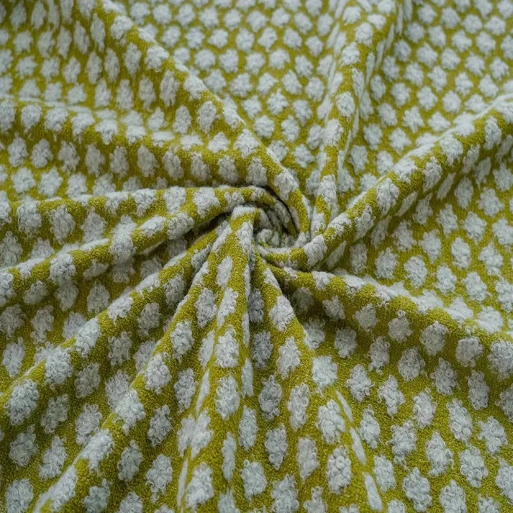 

Small Fresh Green Knitted Jacquard Fabric Autumn Winter Wavelet Dot Dress Pillow Fashion Decorative Cloth by the Meter Wholesale