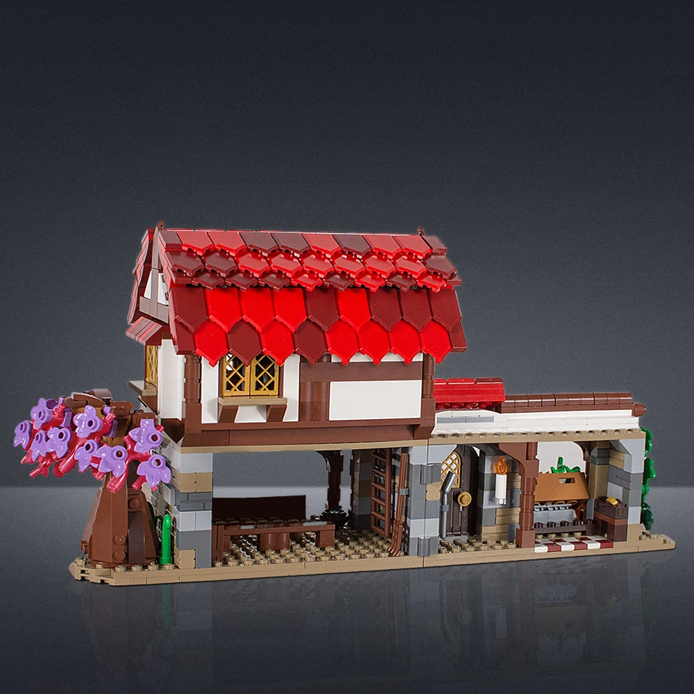 MOC Mittelalterlichen Bauernhof Modell Bausteine Retro Markt Shop Haus Bauernhof Stadt Street View Gebäude Bausteine Spielzeug Geschenke