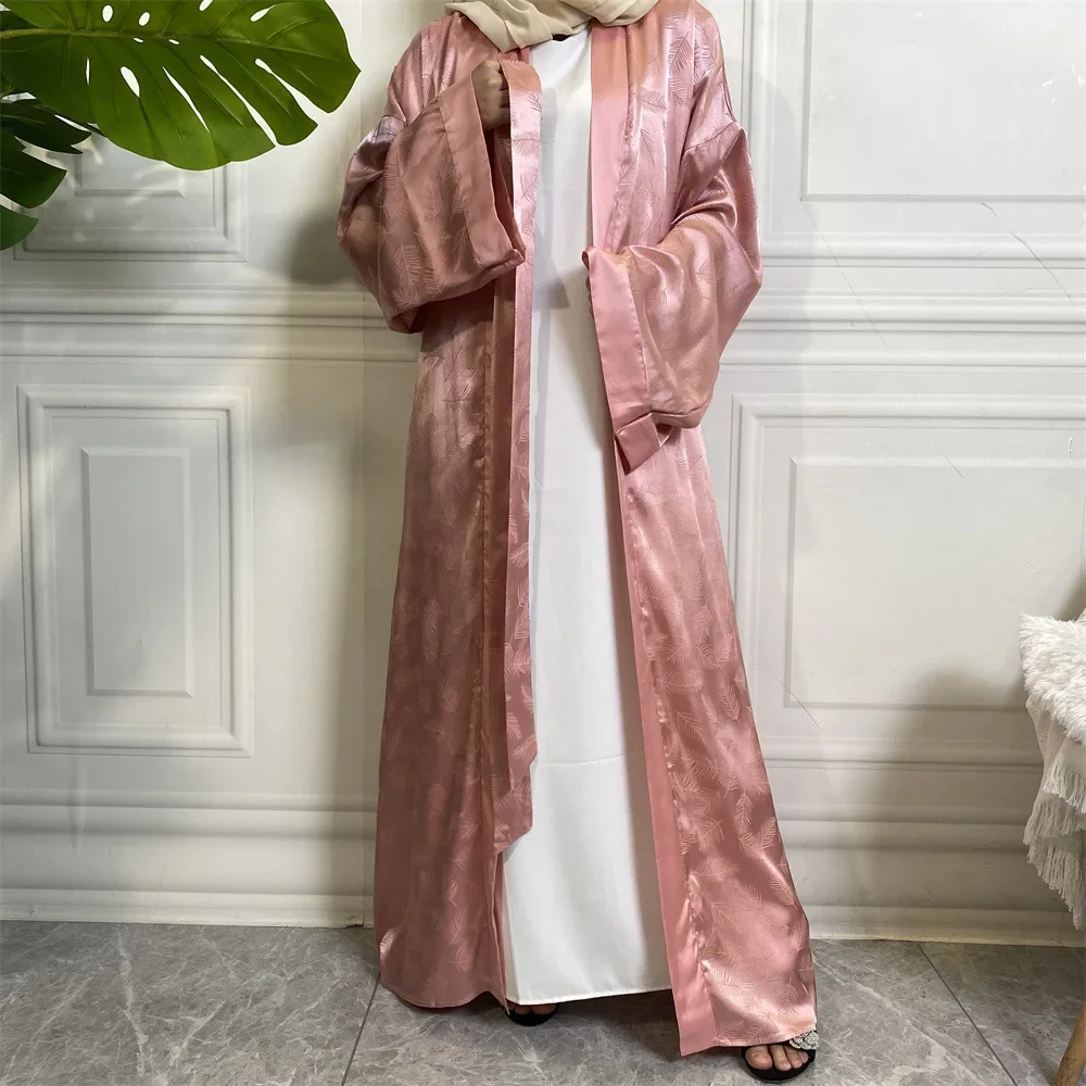 두바이 새틴 여성 이슬람 오픈 abayas 기모노 맥시 드레스 터키 아랍 가운 kaftan 이슬람 의류 eid 라마단 jalabiya caftan