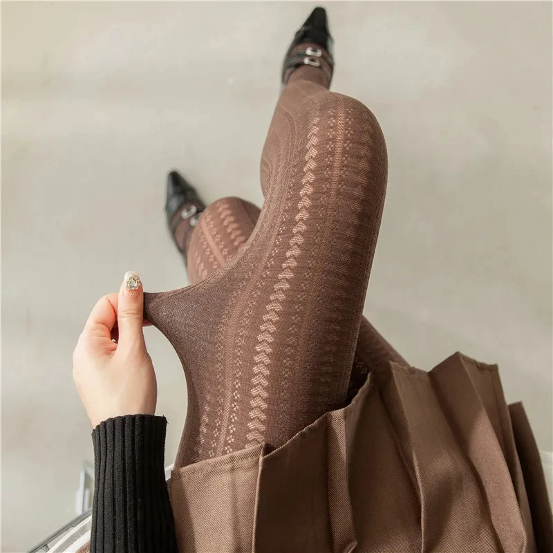 Damenstrümpfe Sexy Netzstrumpfhose mit Herzmuster Gestreifte Schlanke Strumpfhose Transparente Leggings mit Lochmuster Retro Elastische Strumpfhose