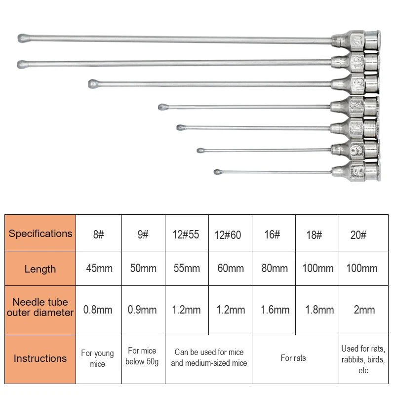 Stainless Steel Birds Feeding Syringe Tube Nozzle Rats and Mice/Parrots/Birds/Poultry/Pets Straight Elbow Gavage Needles