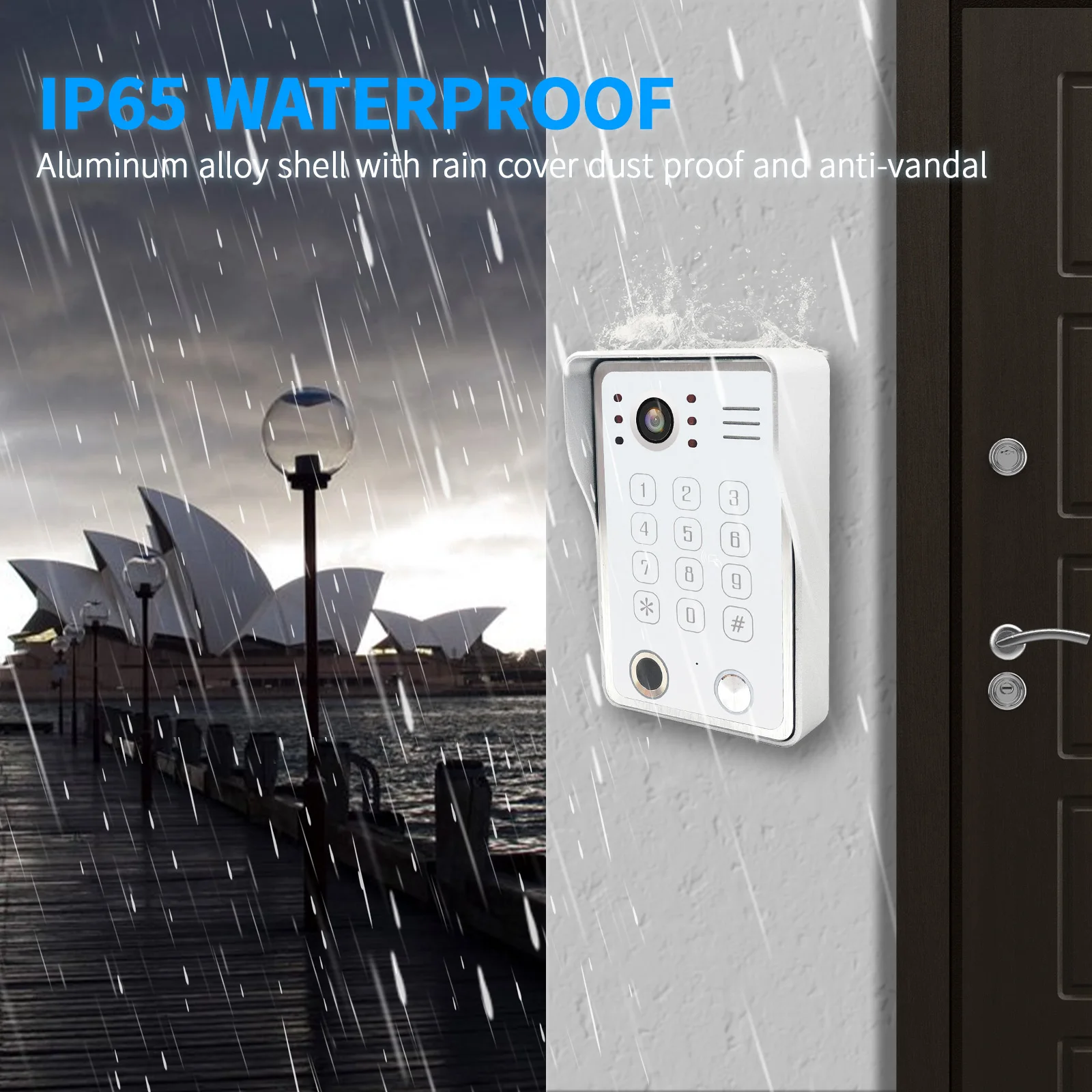 Painel de chamada eletrônica de porta ao ar livre IP65 impermeável Intercom Home Kit, única campainha, 5 em 1 desbloqueio