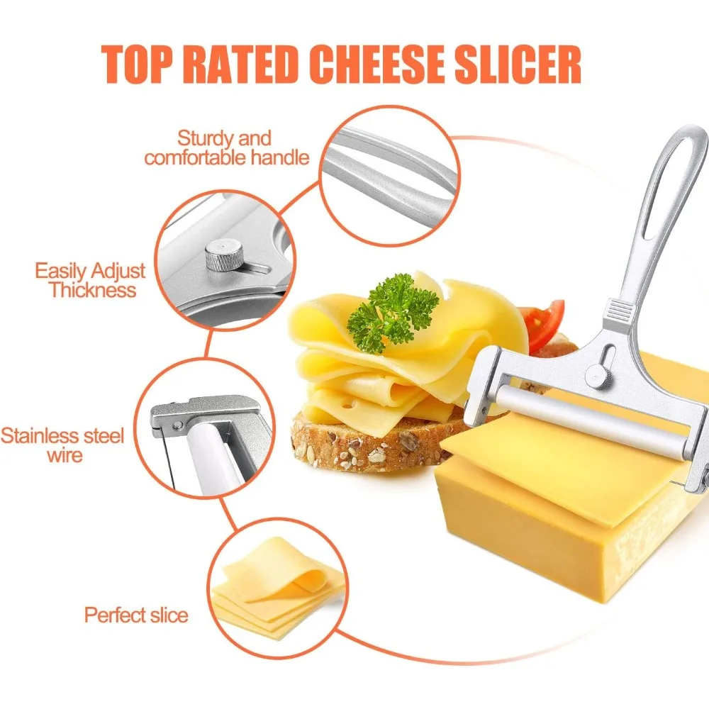 2 PCS Stainless Steel Wire Cheese Slicer with Cheese Plane Tool Adjustable Thickness Cheese Cutter Kitchen Cooking Tool