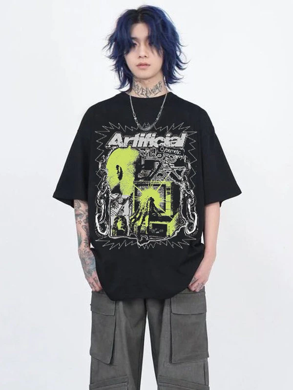 2026 Lucky Star Power Metal Band Pure Cotton Rock Shop European Current Heavyweight Cotton Thick-Sleeved T-Shirt