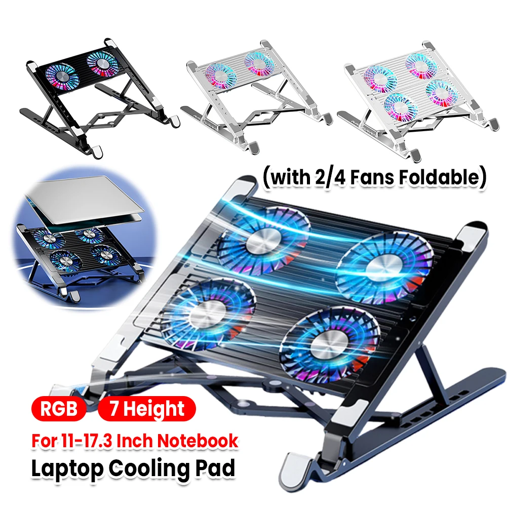 Laptop-Kühlpad mit 2/4 Lüftern, leiser Gaming-Laptop-Kühler, Lüfter, RGB, 7 Höhe, tragbarer Laptop-Halter für 11–17,3 Zoll Notebook