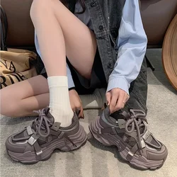 2024 Spring Breathable Mesh Platform Sports Shoes Women's Chunky Sneakers Woman Thick Sole Fashion Lace Up Casual Shoes