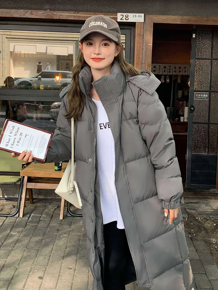 Winter Long Hooded Solid Down Jacket Women White Duck Down Waterproof Outwears Female Warm Thick Parker Knee Length Down Jacket