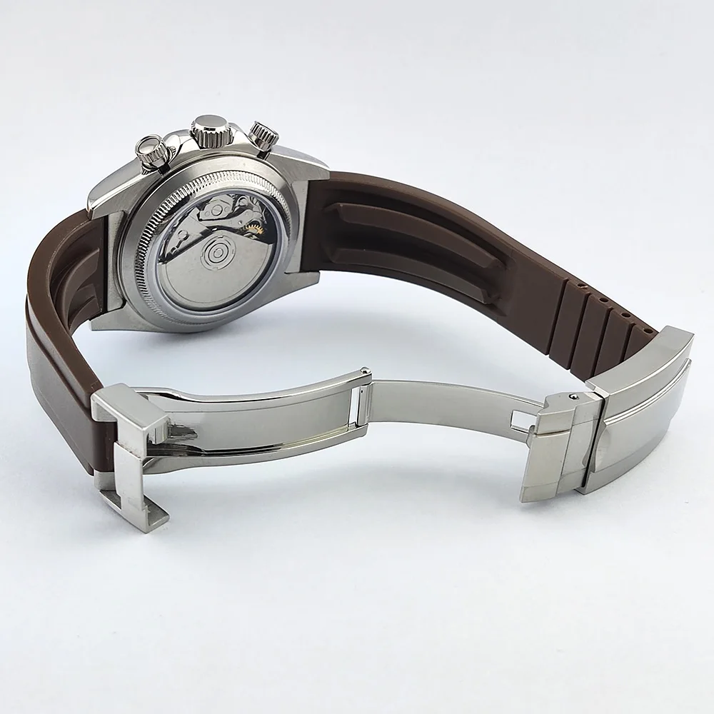 Picture 7: Casual men's watch Silver stainless steel sapphire watch Panda Automatic Mechanical Watch Chronograph 4130 watches Rubber strap