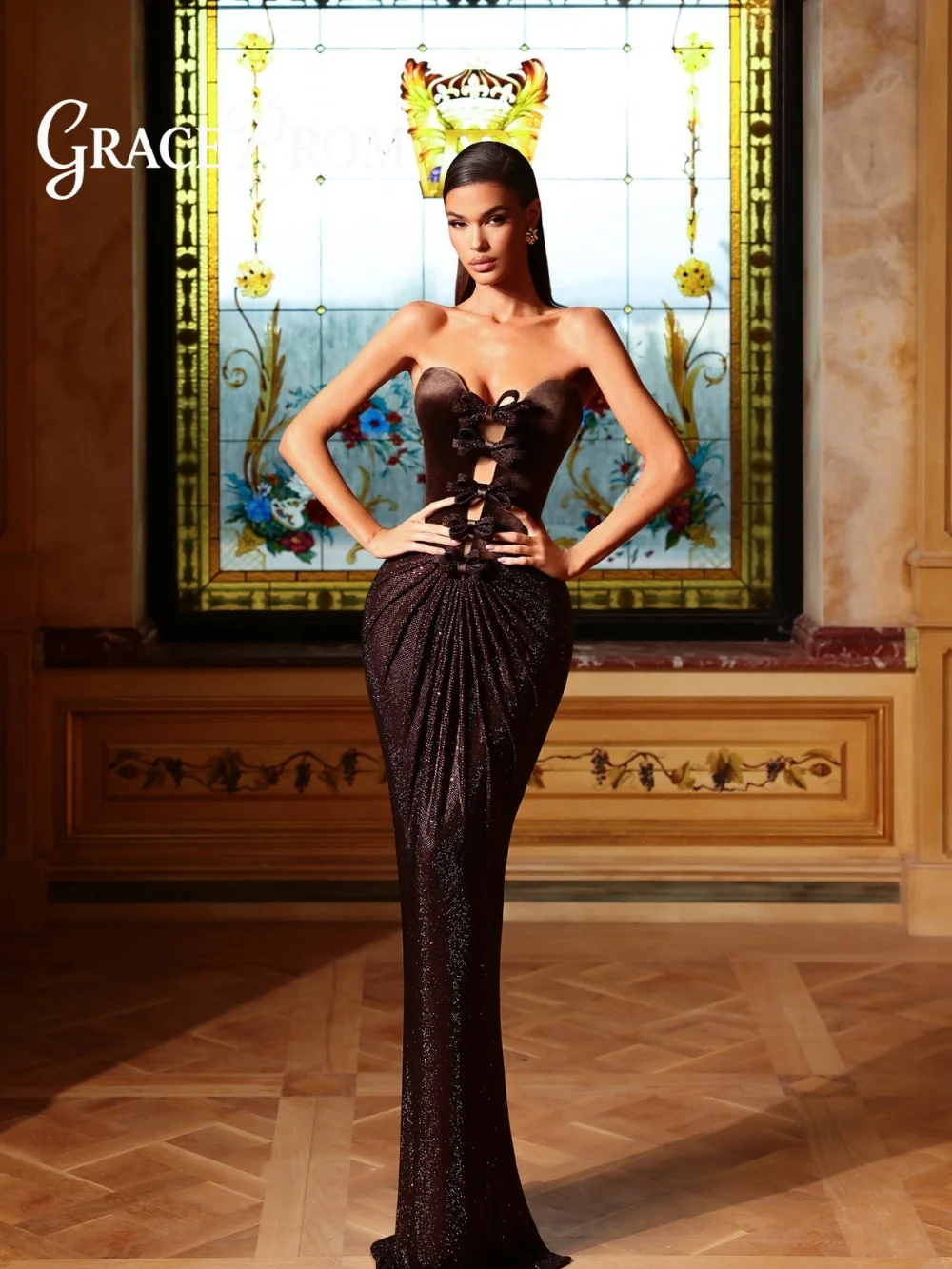 

Элегантное вечернее платье без бретелек с бантом, блестящее ковровое платье без рукавов, романтическое вечернее платье трапециевидной формы с бисером فساتين سهرة