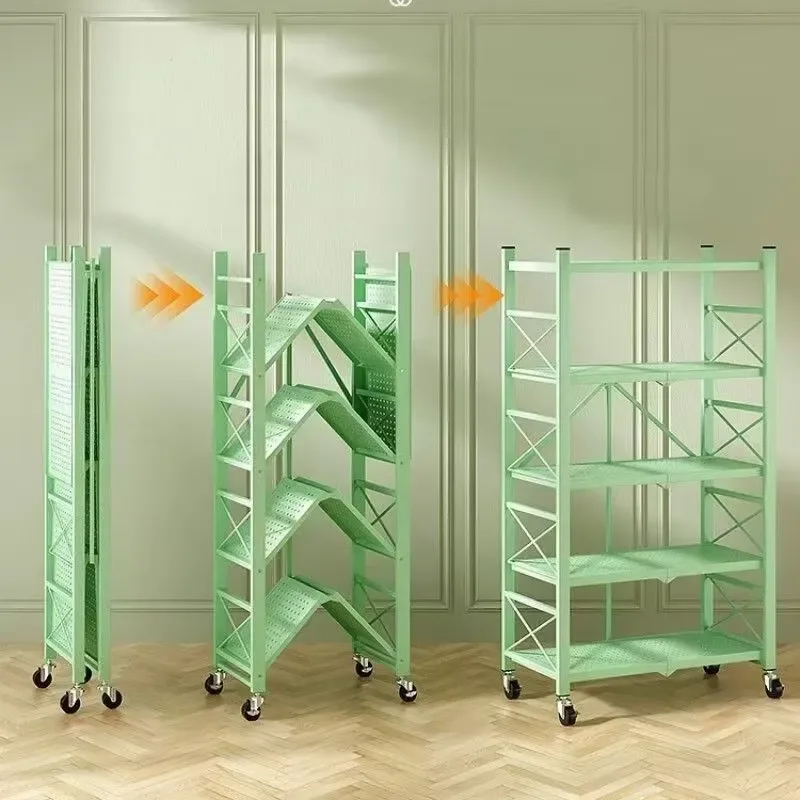 5 Tier Floor to Ceiling Metal Kitchen Storage Rack Folding Microwave Oven Shelf Multi Functional Stackable Organizer No Drill