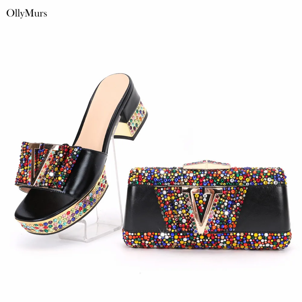 Hot Sale Slipper Woman High Heels Shoes And Bags Set Newest Elegant Shoes With Matching Bag Set For Party Dress Large Size 37-43