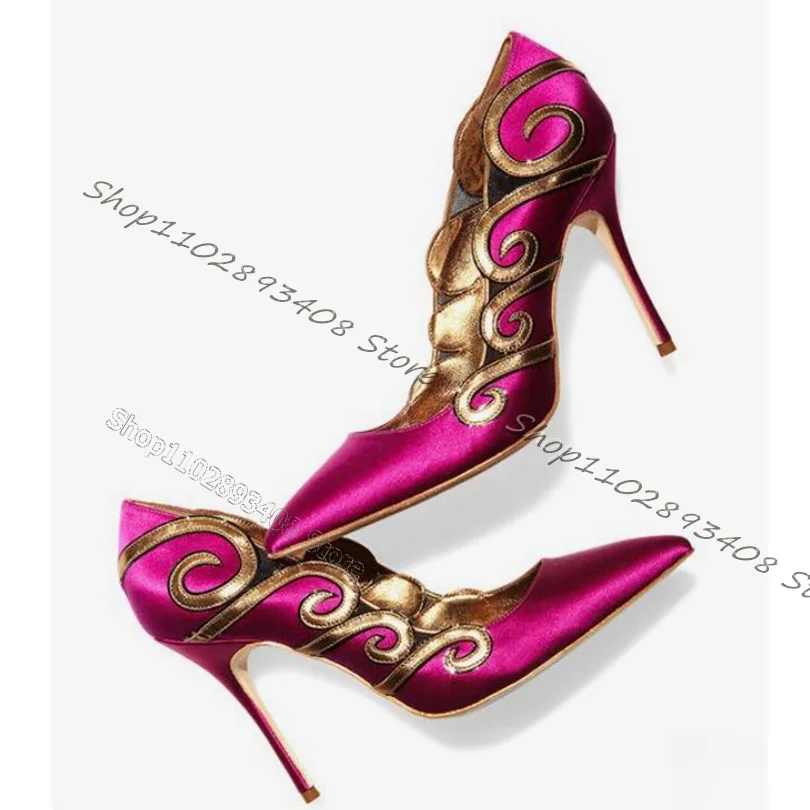 Rose Red Trim Decor Pumps Silk Pointed Toe Shallow Solid Stiletto High Heels Pumps Fashion Women Shoes 2023 Zapatos Para Mujere