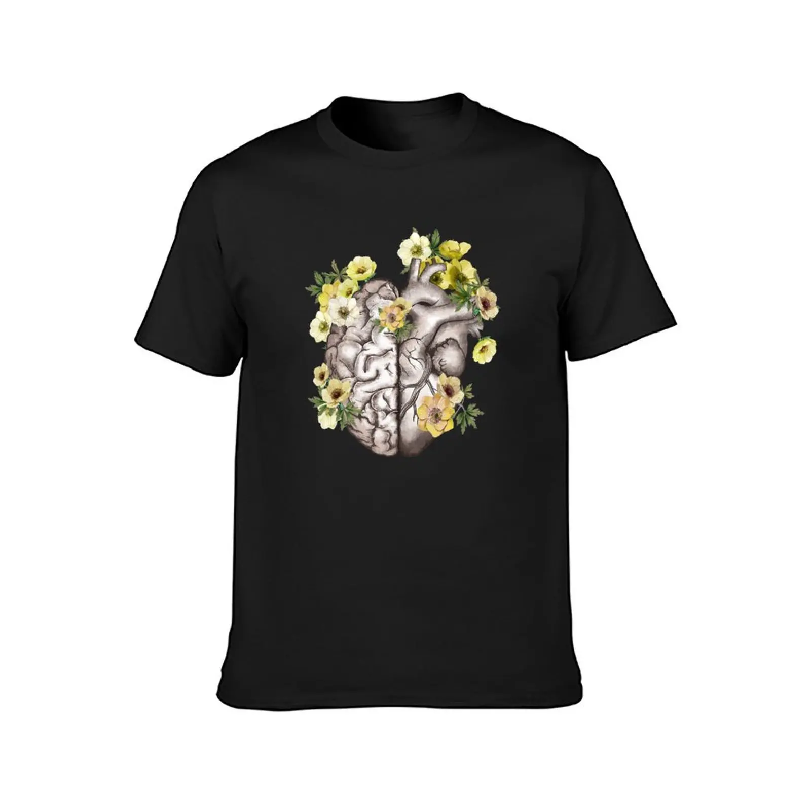 Right balance between head or brain and heart, drawing jellow anemones flowers anemoneus ,watercolor style T-Shirt