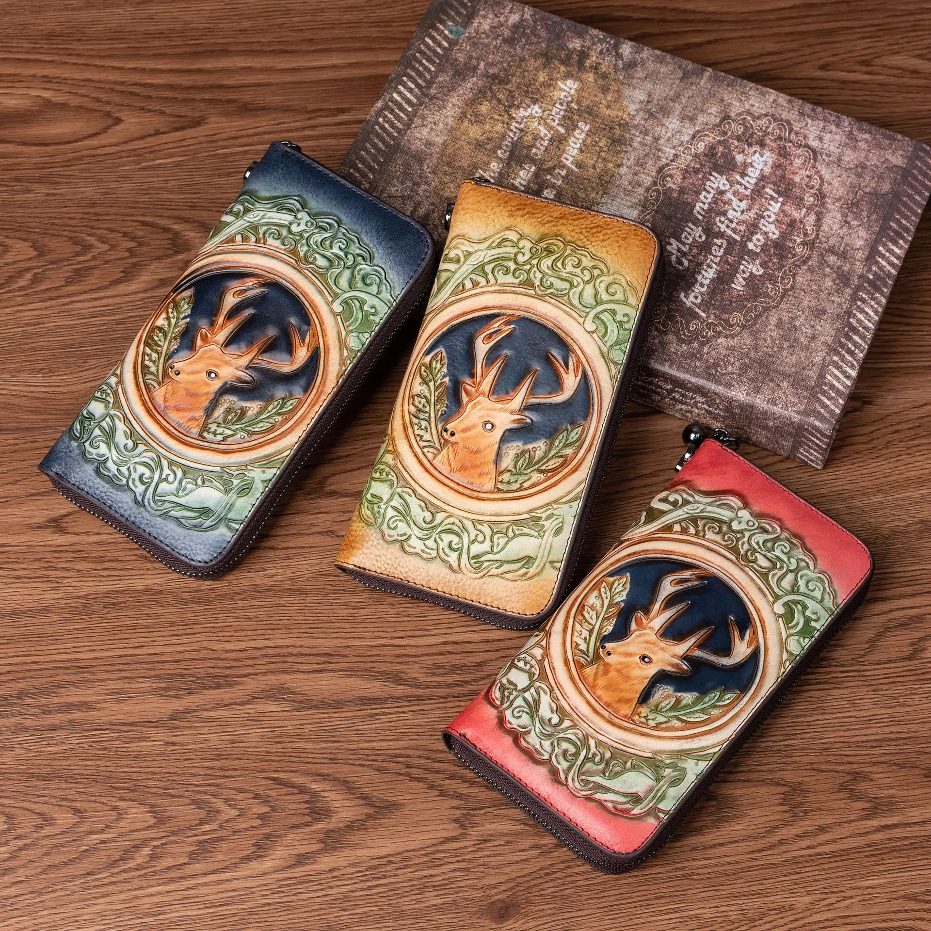 lomcel-ty26-new-genuine-cowhide-leather-live-streaming-ladies'-long-style-retro-wallet-with-deer-head-hand-painted-design-handba