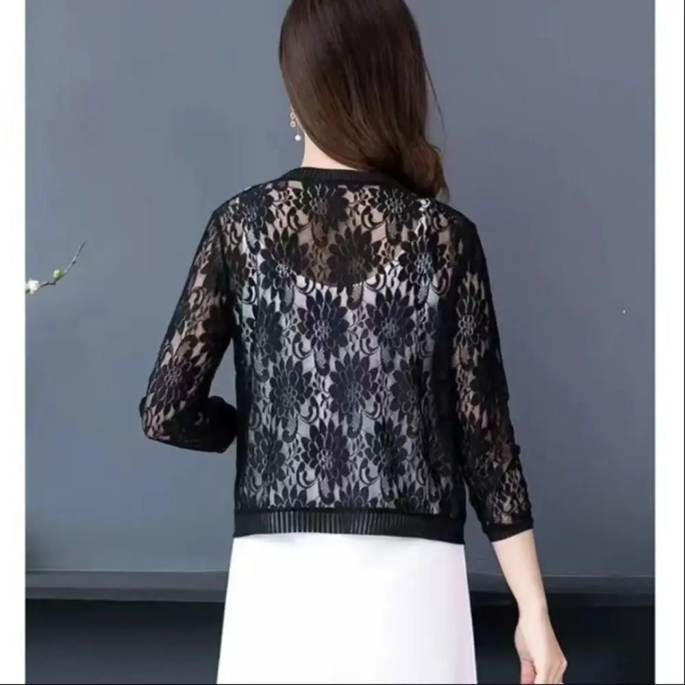 

Тонкий летний женский кардиган с завязками, кружевной пляжный солнцезащитный костюм с цветочным принтом, дышащая рубашка с кондиционером для женщин