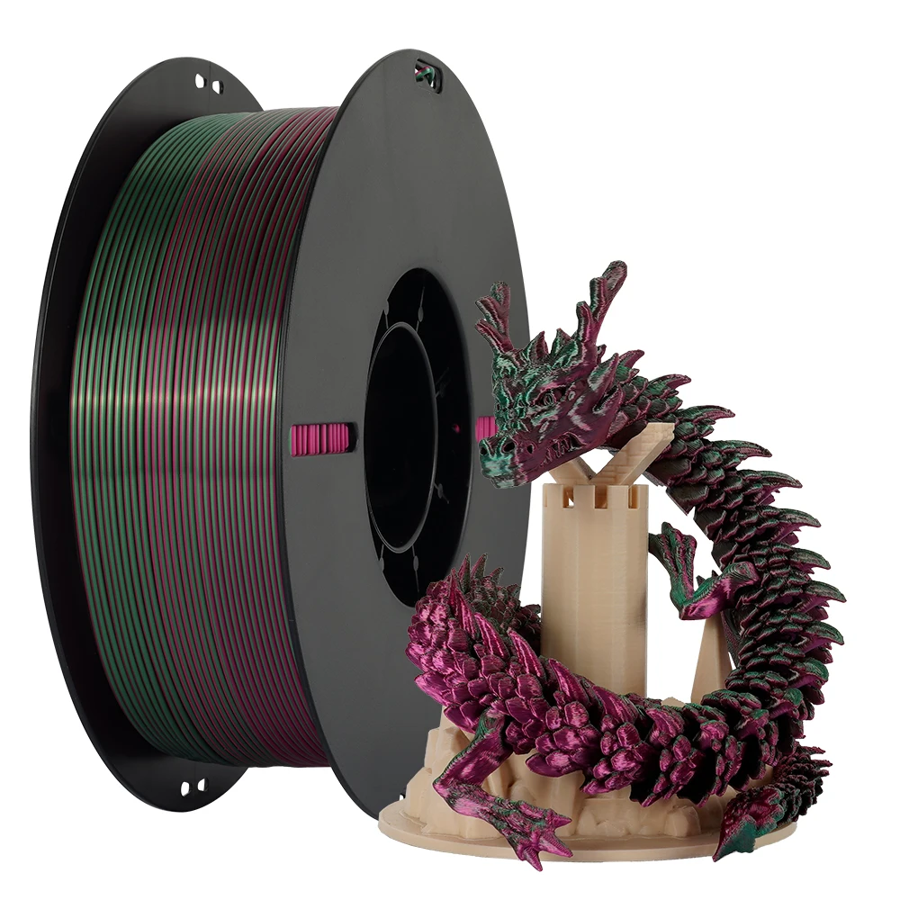 Kingroon 3KG Triple Color Silk PLA Filament Rainbow pla PETG Fast 3D Printing Material Tricolor 1.75mm for Bambu lab printers