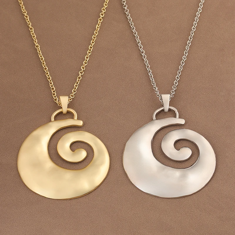 1 x Matte Gold Swirl Vortex Spiral Pendant On Long Gold Pendant Sweater Bohemia Necklace ,All Season Jewellery Daily Wearing