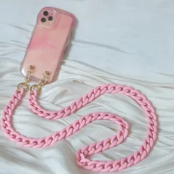 New Phone Accessory Detachable Parts Acrylic Matte Pink Neck Chain Crossbody Pendant Cellphone Strap Phone Case Hanging Chains