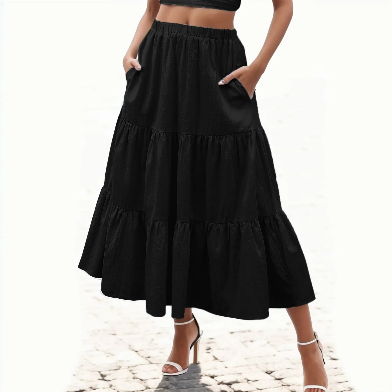 

Solid Lightweight Flare Skirt Women Fashion Elegant College Style Ladies Casual A Line Solid Color Skirts Clothing 2024 New