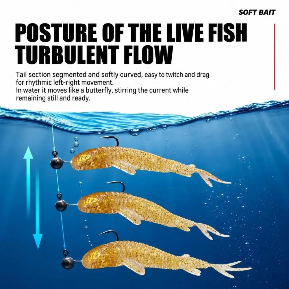 10PCS Glitter‑coated Winged Split‑Tail Swimbait Soft Multicolor Butterfly Wing Soft Minnow Flexible Fish‑shaped