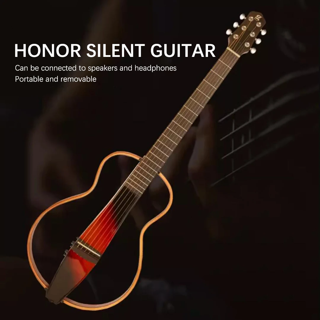 39 inch Silent Guitar Backhand Wooden Guitar Lefthand Smart Mute Guitar Travel Portable with Speaker Guitar Parts and Accessorie