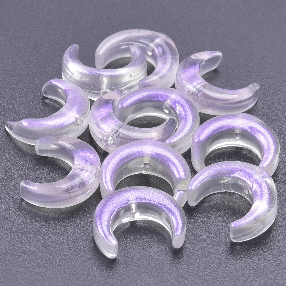 20/30/50pcs Colorful Moon Leaf Glass Bead Crystal Gradient Ribbon Hole Moon Bead Diy Jewelry Making Necklace Earring Accessories