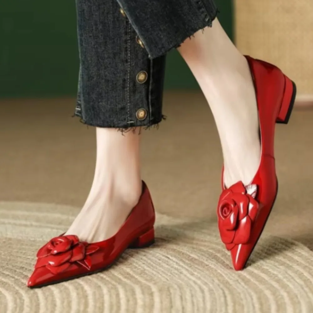 

Spring/Summer New Women Shoes Chunky Heel Pointed Toe High Heel Shoes For Women Genuine Leather Pumps Handmade zapatos de mujer