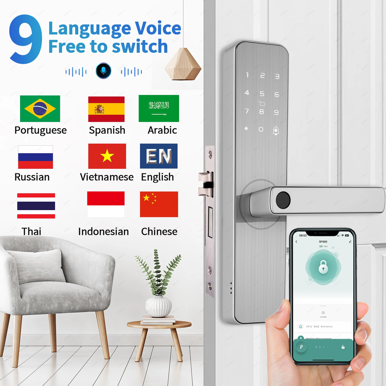 Tuya wifi Digital Electronic  lock 3D face Smart door lock Password Camera Electronic Lock video call For Home